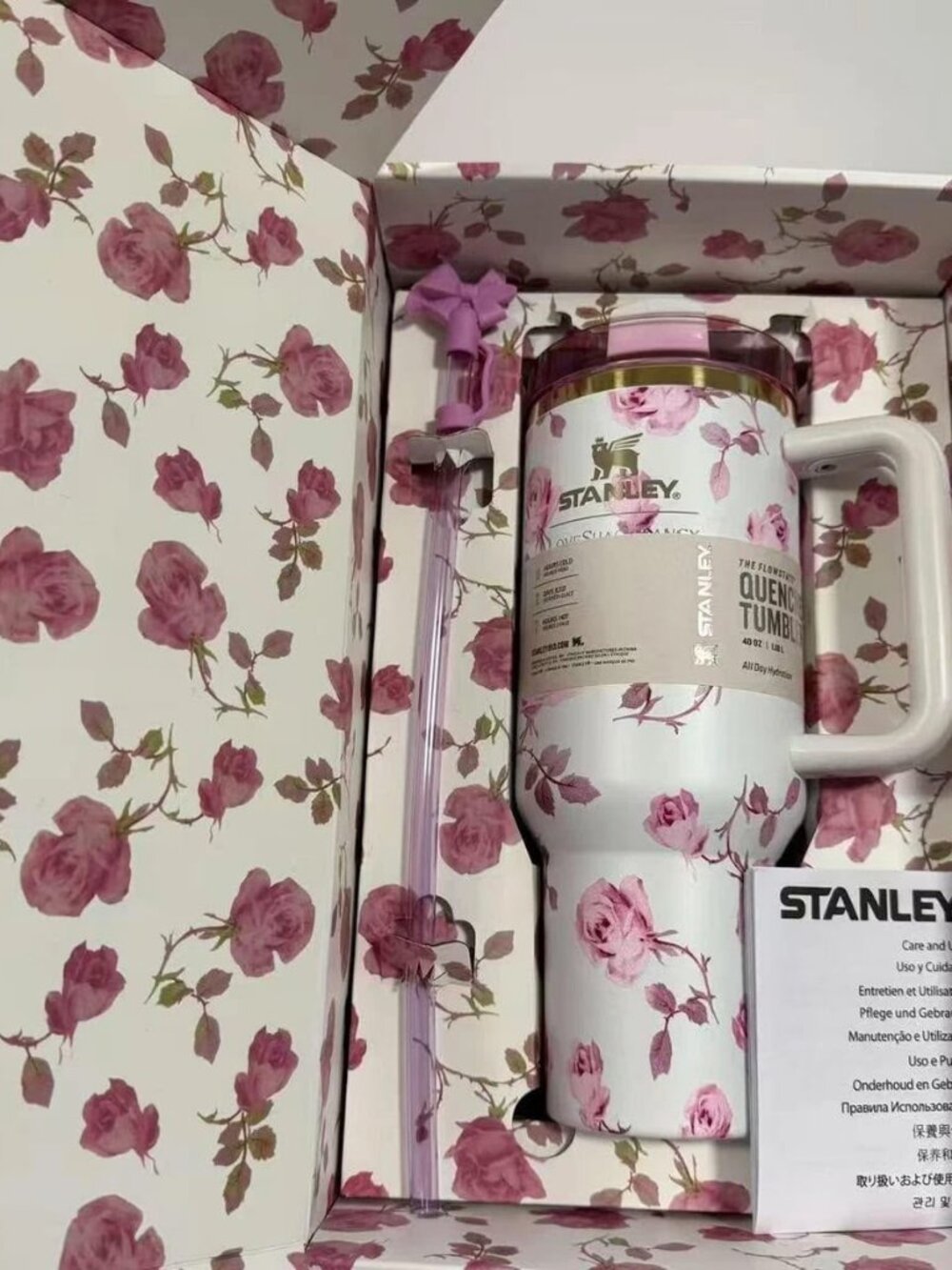 Stanley x LoveShackFancy Quencher 40oz Floral Rose Tumbler Gift Set
